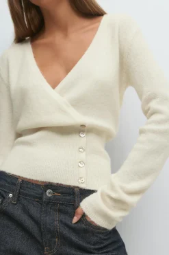 Gina Tricot Apaca bend knitted top Hvit Sale