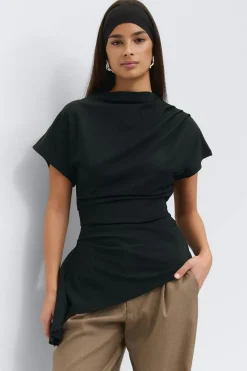 Gina Tricot Ayetric funne neck top Svart New