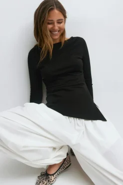 Gina Tricot Ayetric ong eeve top Svart Discount