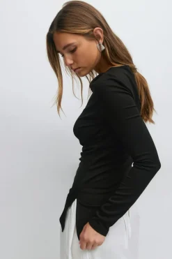 Gina Tricot Ayetric ong eeve top Svart Discount