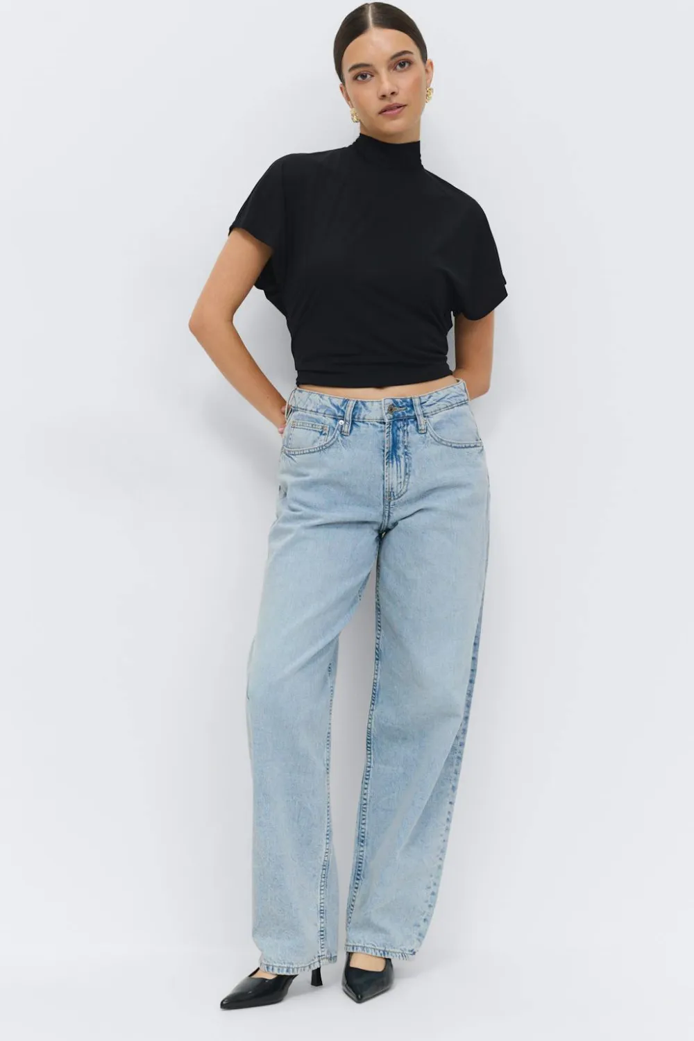 Gina Tricot Baggy-crush jeans Blå Outlet