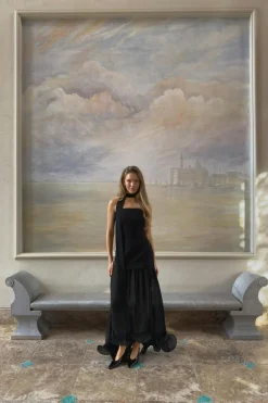 Gina Tricot Bandeau frill maxi dress Svart Sale