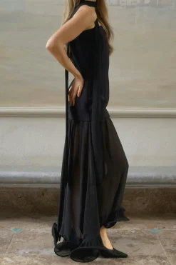 Gina Tricot Bandeau frill maxi dress Svart Sale