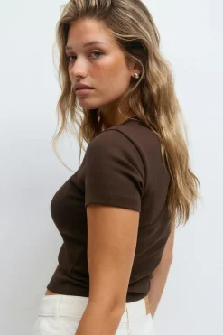 Gina Tricot Baic tight top Brun Clearance