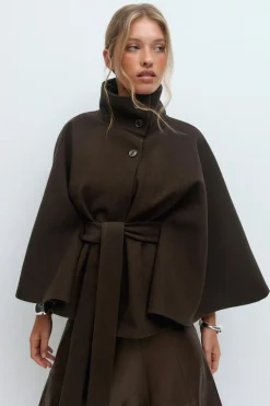 Gina Tricot Belt cape jacket Brun Outlet