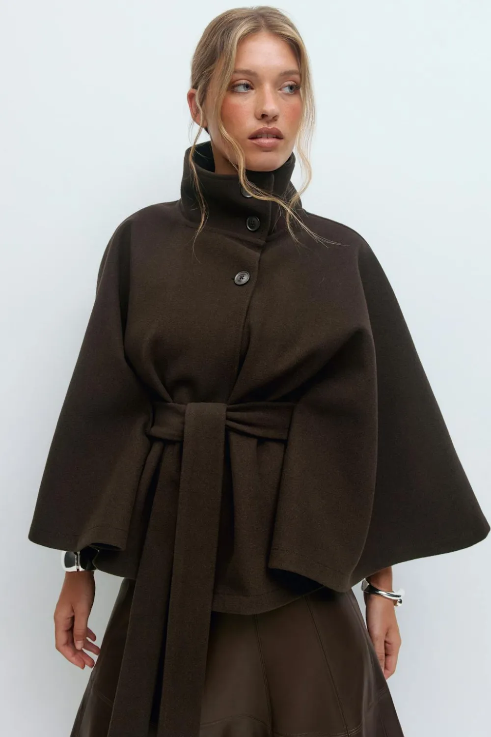 Gina Tricot Belt cape jacket Brun Outlet