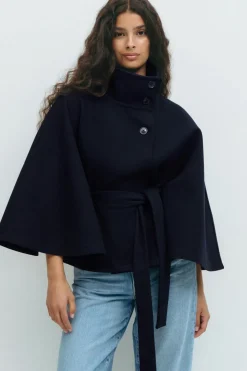 Gina Tricot Belt cape jacket Blå Clearance