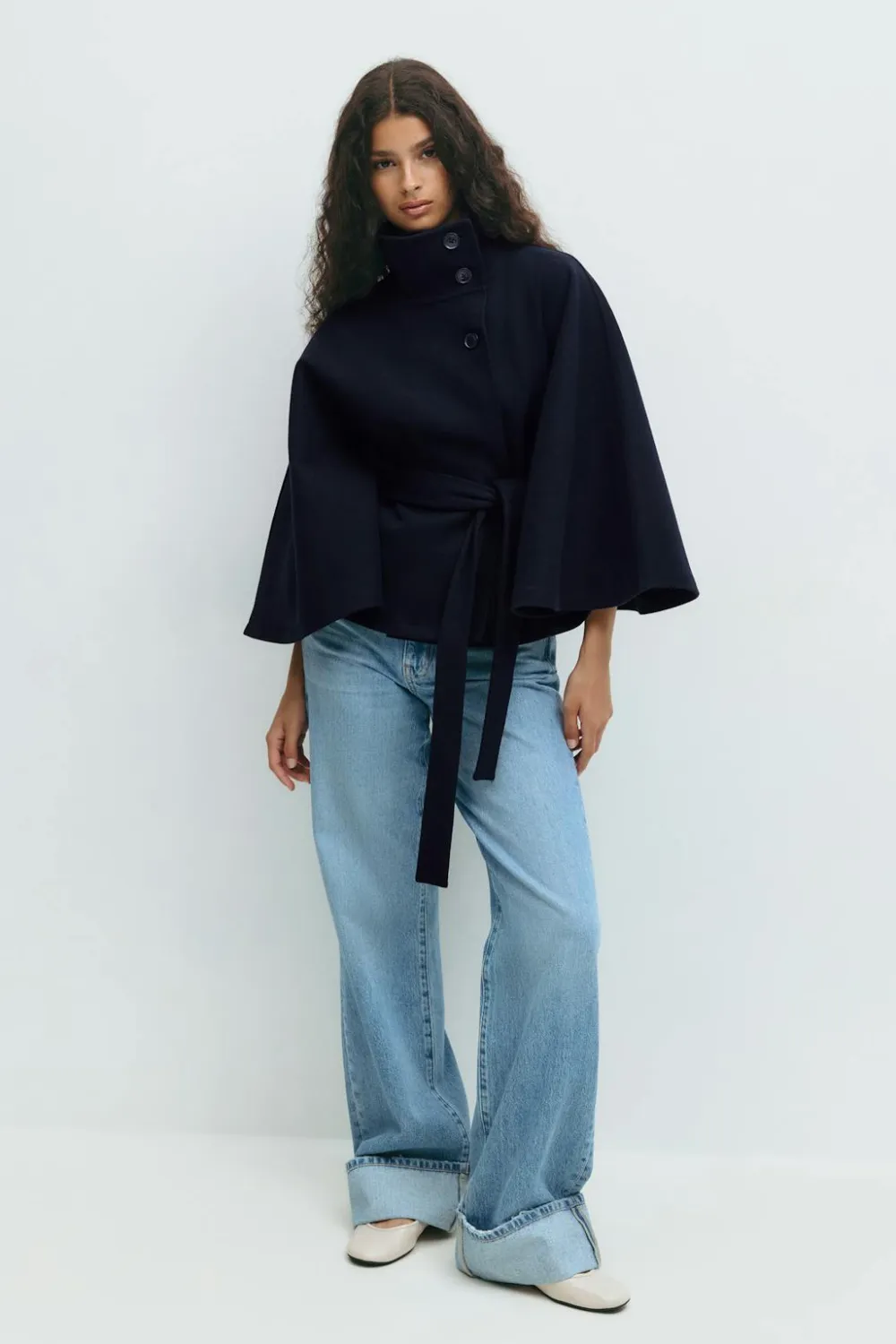 Gina Tricot Belt cape jacket Blå Clearance