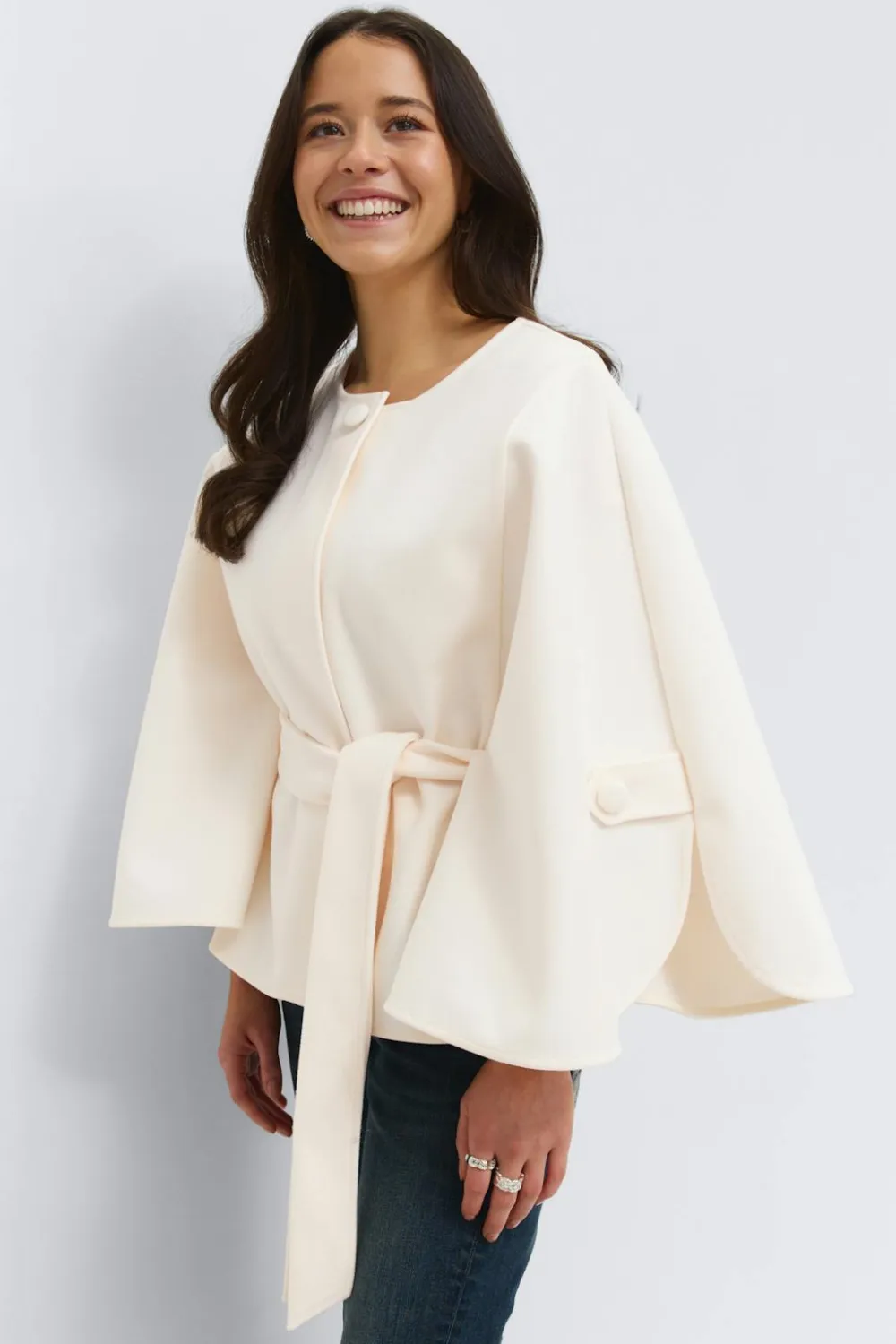 Gina Tricot 14+ belted cape Hvit New