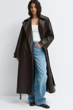 Gina Tricot Beted pu trench coat Brun Hot