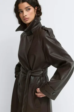 Gina Tricot Beted pu trench coat Brun Hot