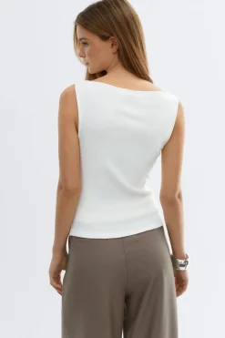Gina Tricot Boatneck tanktop Hvit Clearance
