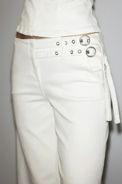 Gina Tricot Booty belted jeans Hvit Clearance