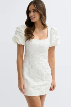 Gina Tricot Brocade puffsleeve mini dress Hvit Best