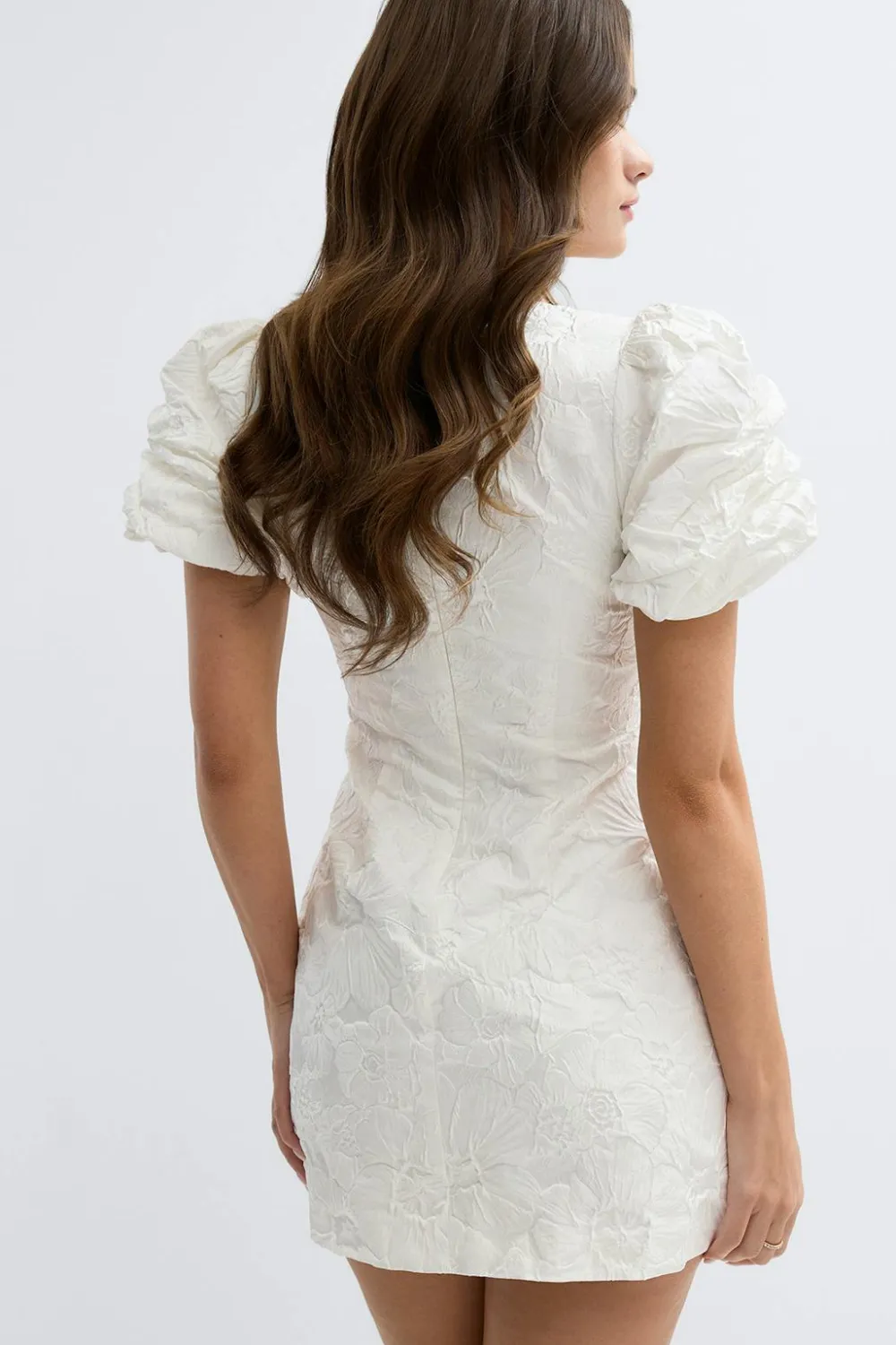 Gina Tricot Brocade puffsleeve mini dress Hvit Best