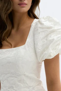 Gina Tricot Brocade puffsleeve mini dress Hvit Best