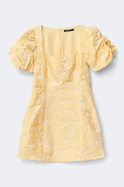 Gina Tricot Brocade puffsleeve mini dress Gul New