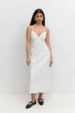 Gina Tricot Broderie anglaise midi dress Hvit Sale