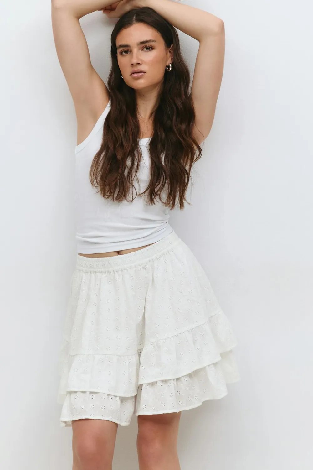 Gina Tricot Broderie angaie ini kirt Hvit Outlet