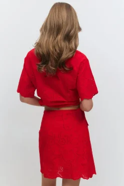 Gina Tricot Broderie anglaise mini skirt Rød New