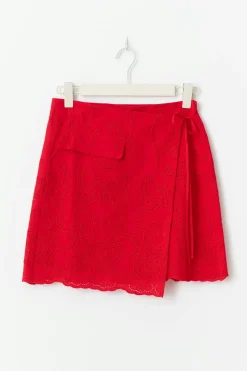 Gina Tricot Broderie anglaise mini skirt Rød New