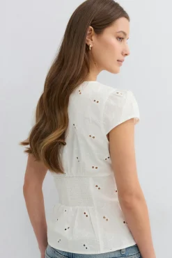 Gina Tricot Broderie angaie top Hvit Clearance