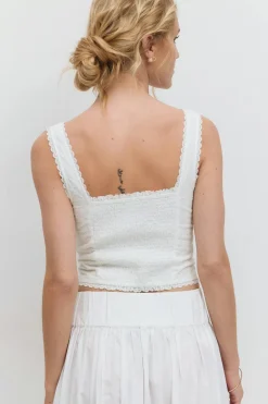 Gina Tricot Broderie anglais top Hvit Clearance
