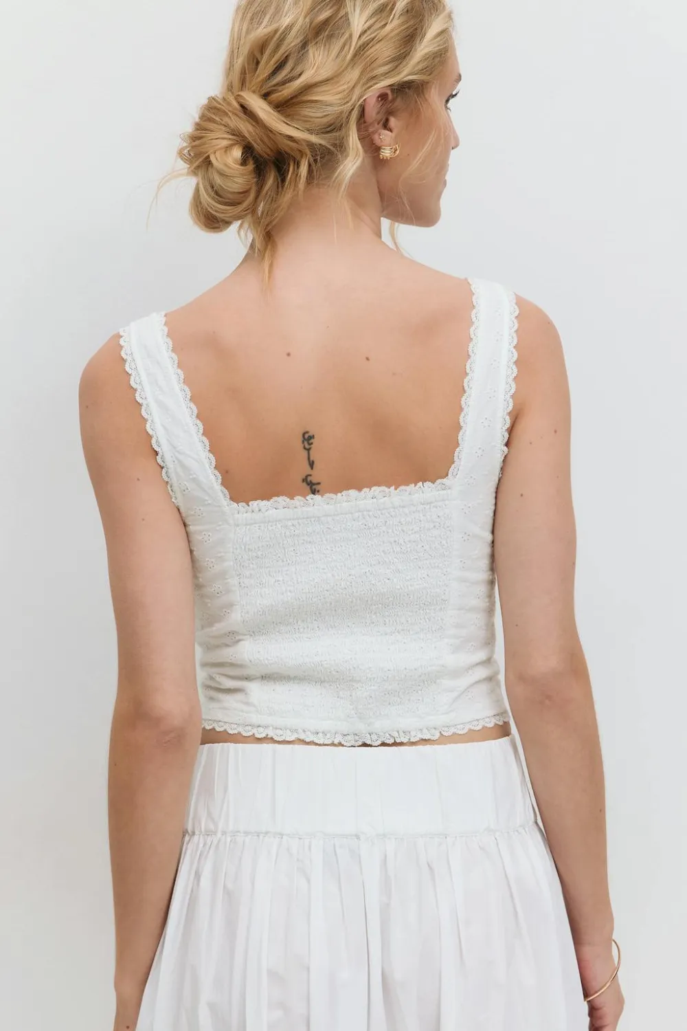 Gina Tricot Broderie anglais top Hvit Clearance