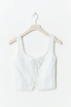 Gina Tricot Broderie anglais top Hvit Clearance
