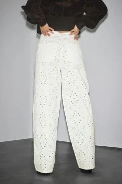 Gina Tricot Broderie denim jeans Hvit Hot