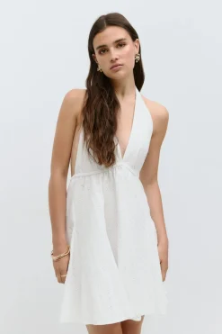 Gina Tricot Broderie halterneck dress Hvit Clearance