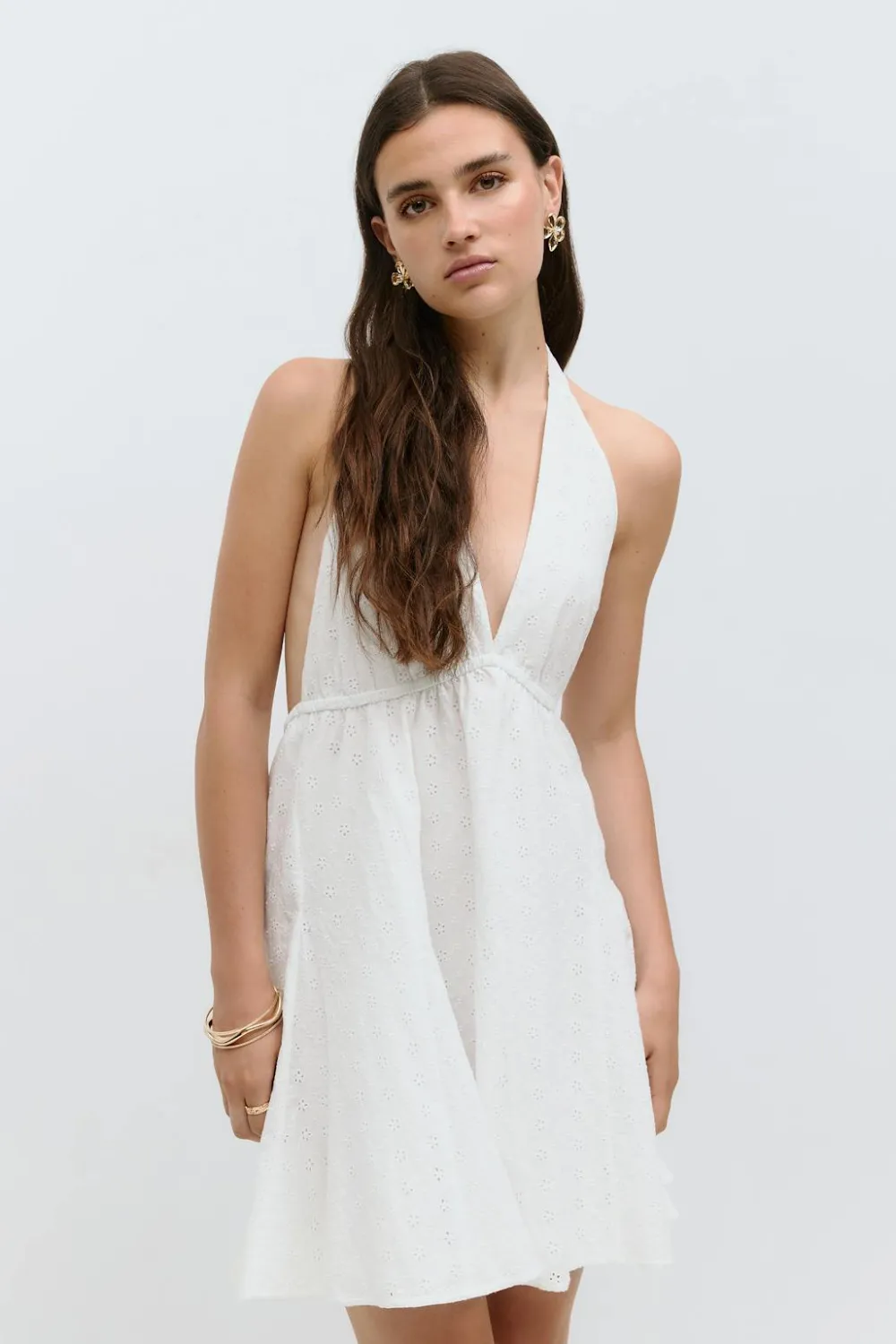 Gina Tricot Broderie halterneck dress Hvit Clearance