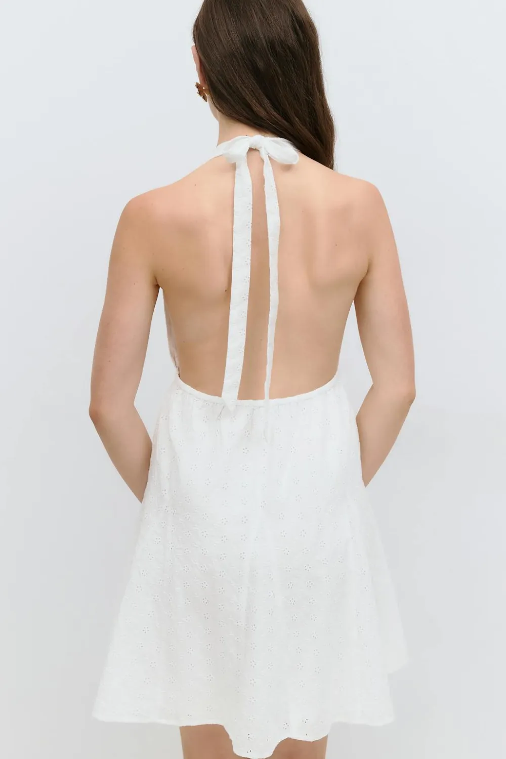 Gina Tricot Broderie halterneck dress Hvit Clearance