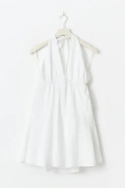 Gina Tricot Broderie halterneck dress Hvit Clearance