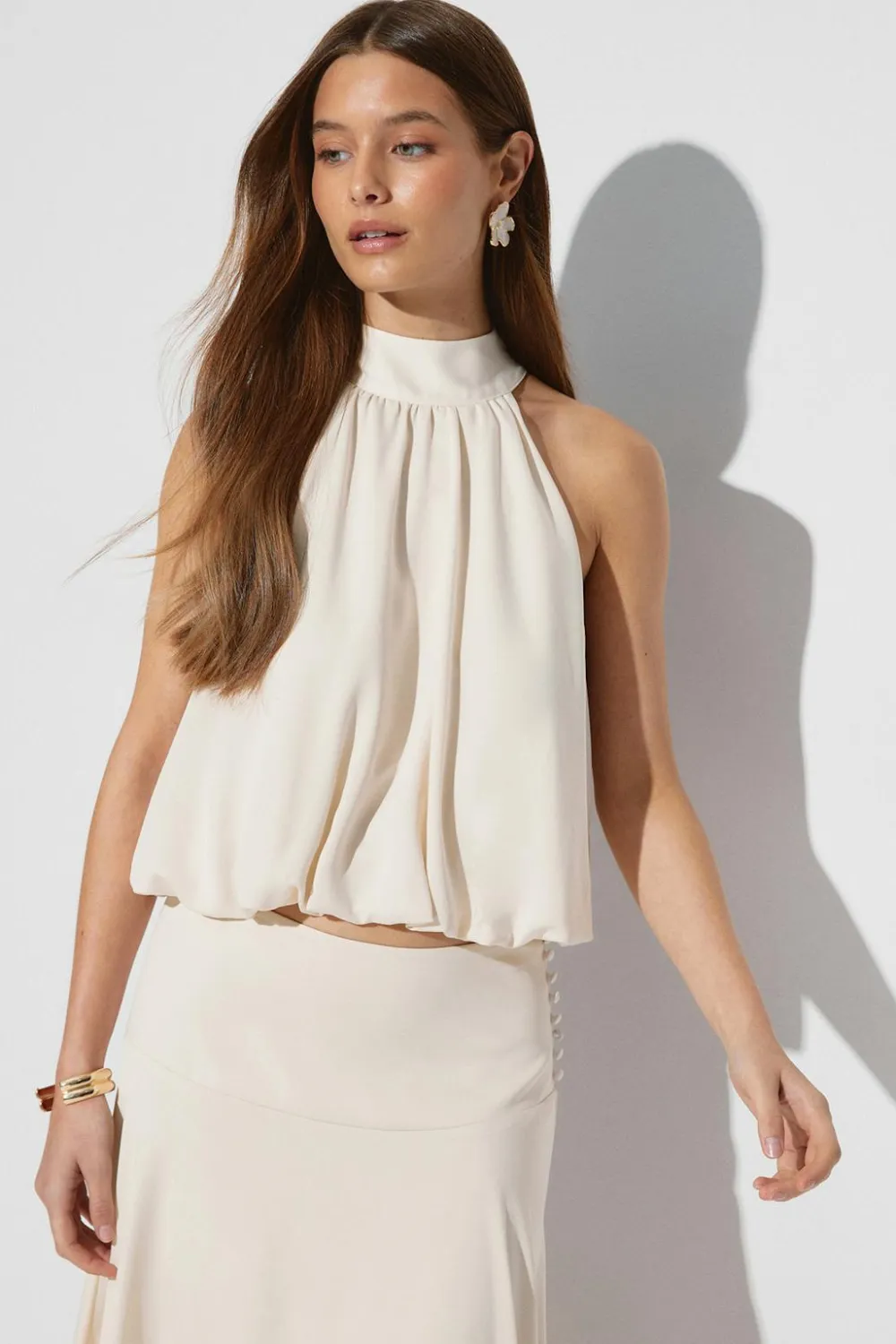 Gina Tricot Bubble satin top Hvit New