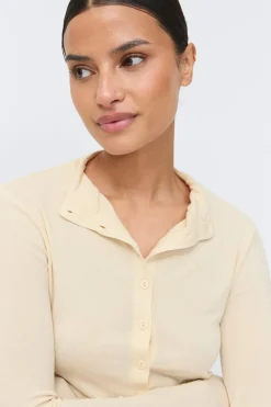 Gina Tricot Button down funne neck top Gul Hot