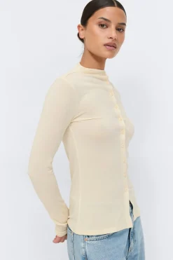 Gina Tricot Button down funne neck top Gul Hot