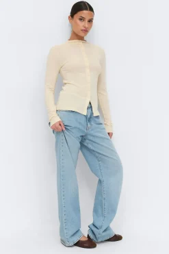 Gina Tricot Button down funne neck top Gul Hot