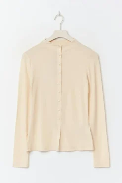 Gina Tricot Button down funne neck top Gul Hot