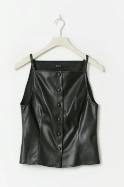 Gina Tricot Buttoned pu top Svart Discount
