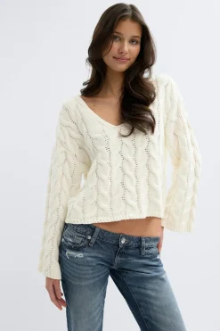 Gina Tricot 14+ cabe knitted weater Hvit