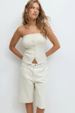 Gina Tricot Cabe knitted tube top Beige New
