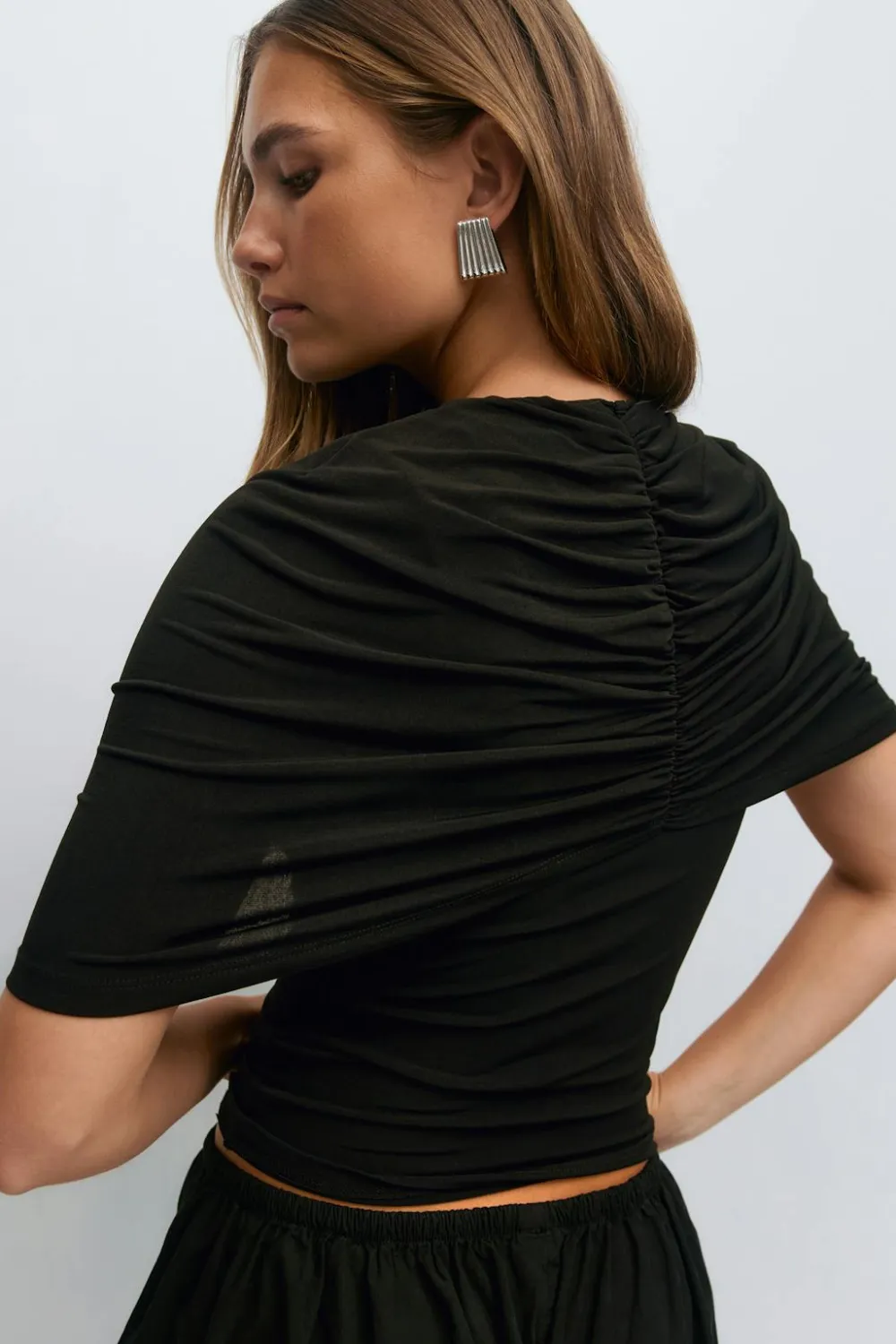 Gina Tricot Cape ruched top Svart Hot