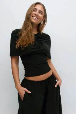 Gina Tricot Cape ruched top Svart Hot