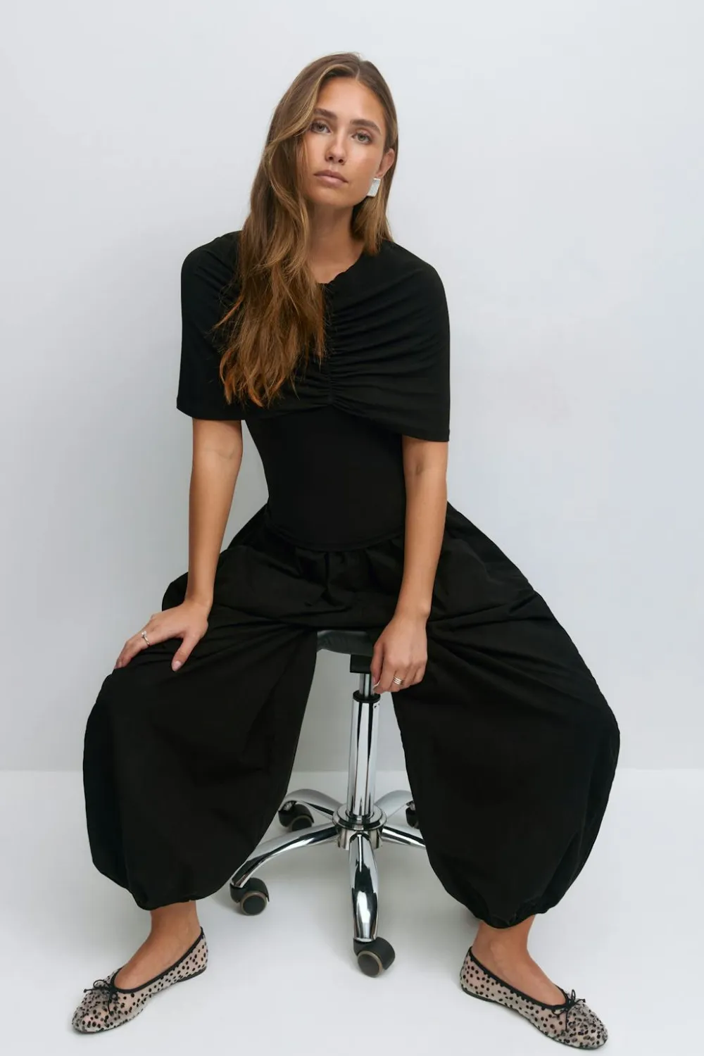 Gina Tricot Cape ruched top Svart Hot