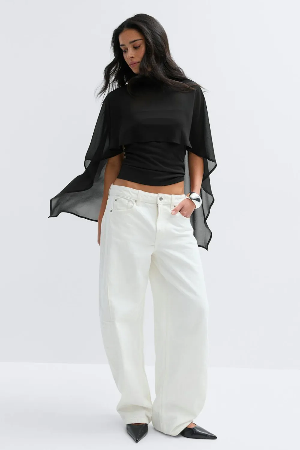Gina Tricot Chiffon cape top Svart Outlet