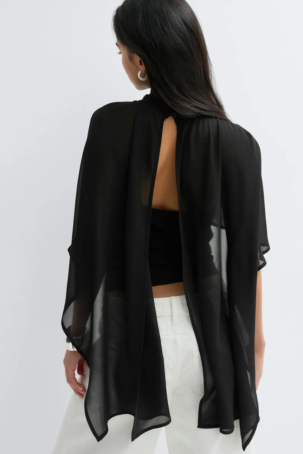Gina Tricot Chiffon cape top Svart Outlet
