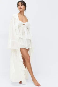 Gina Tricot Chiffon oungewear robe Hvit Clearance