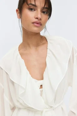 Gina Tricot Chiffon oungewear robe Hvit Clearance