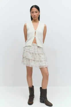 Gina Tricot Chiffon kirt Beige Hot